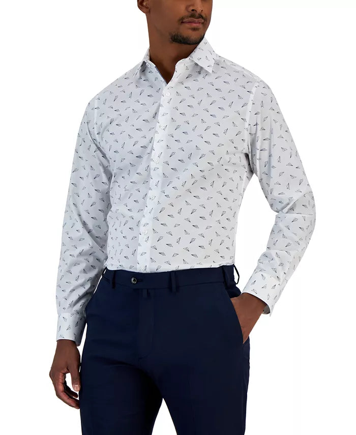 Bar III Men's White Slim Fit Paper Plane Printed Dress Shirt | Bar III In Lebanon