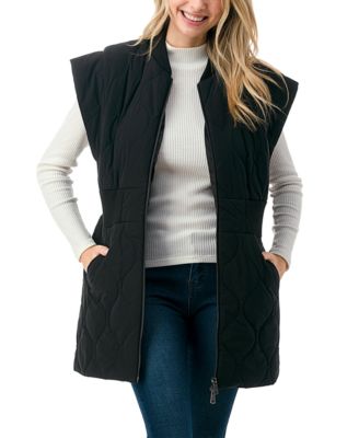 Marcus Adler Women's Black Zipper Front Quilted Long Vest | Marcus Adler In Lebanon