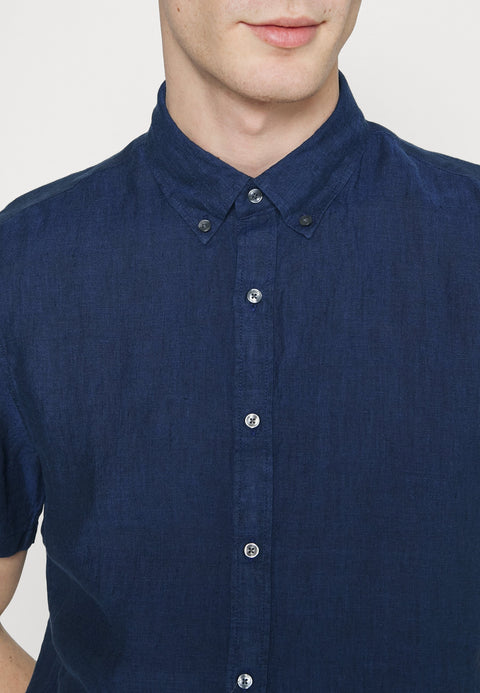 Michael Kors Men's Navy Slim-Fit Yarn-Dyed Linen Shirt | Michael Kors In Lebanon