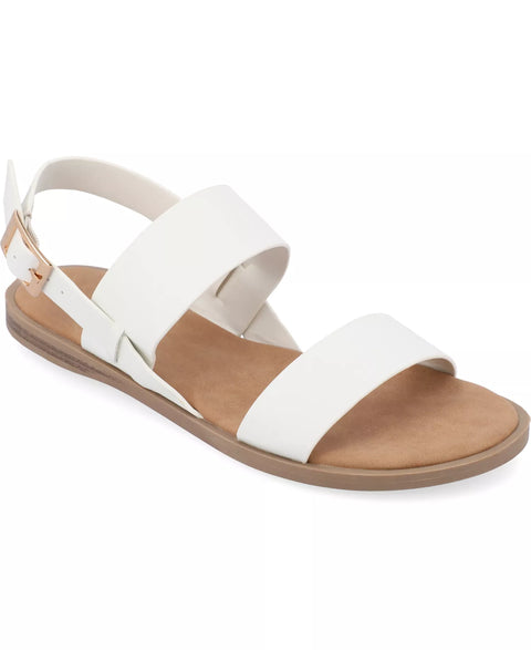Journee Collection Women's White Lavine Medium and Wide Width Multi Strap Flat Sandals  | Journee Collection  in Lebanon