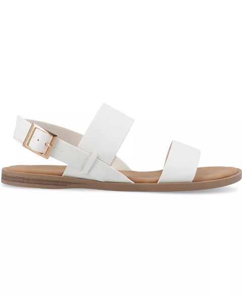 Journee Collection Women's White Lavine Medium and Wide Width Multi Strap Flat Sandals  | Journee Collection  in Lebanon