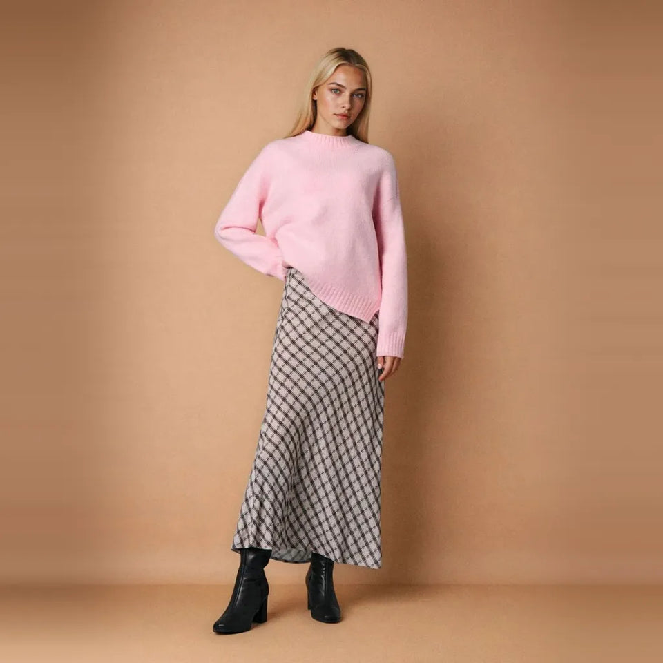 Sinsay Women's Pink Ribbed Trim Crewneck Sweater