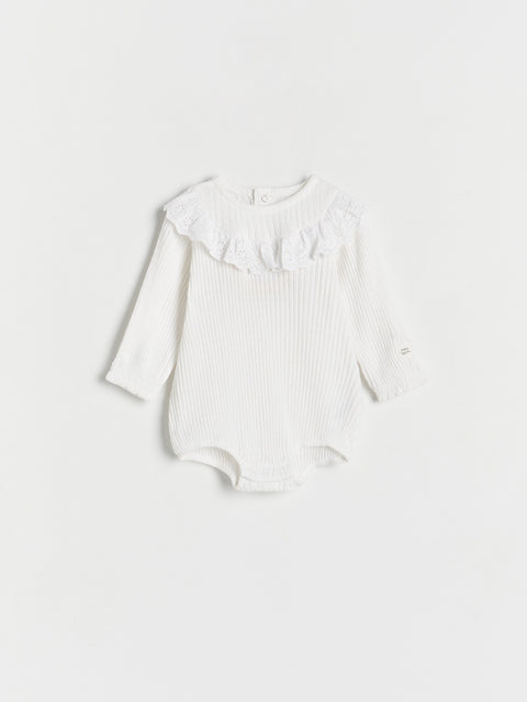 Reserved Baby Girl's Off White Cotton Bodysuit With Ruffles | Reserved In Lebanon