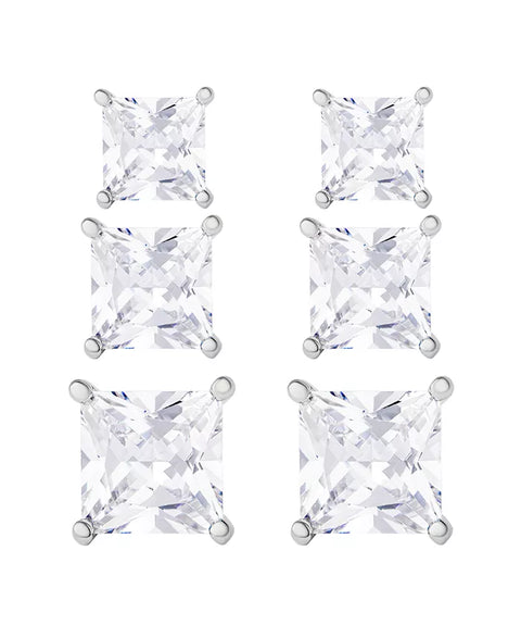 The CZ Collection Women's Pack Of 3 Pairs Square Cubic Zirconia Stud Set | The CZ Collection In Lebanon