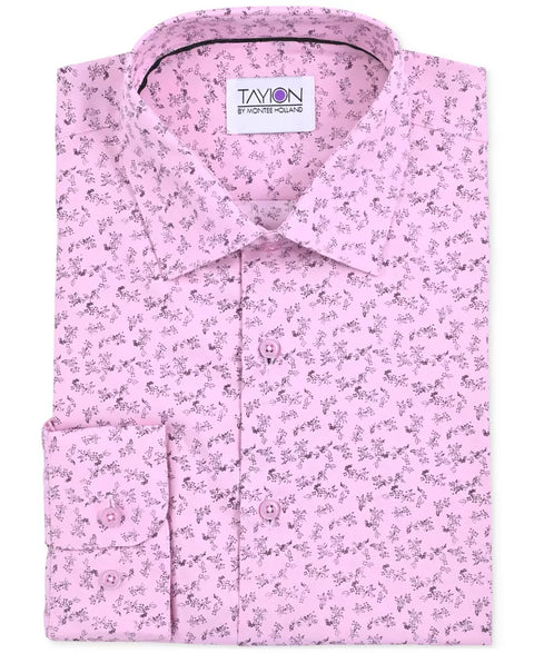 Tayion Collection Men's Pink Slim-Fit Floral Dress Shirt |Tayion Collection In Lebanon
