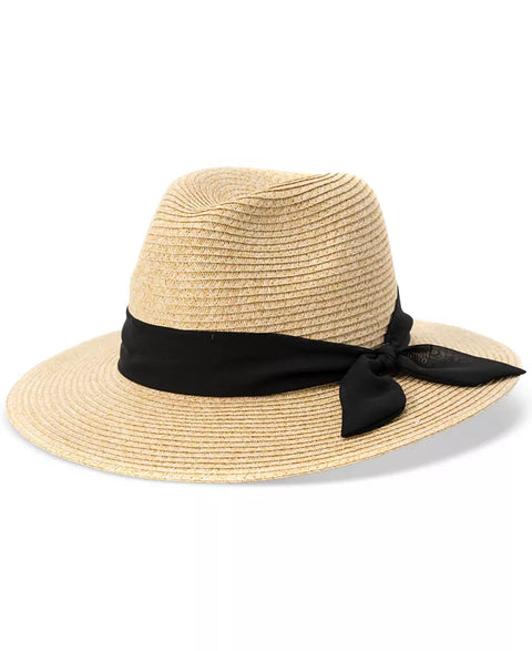 Giani Bernini Women's Beige & Black Chiffon Tie Straw Panama Hat | Giani Bernini In Lebanon