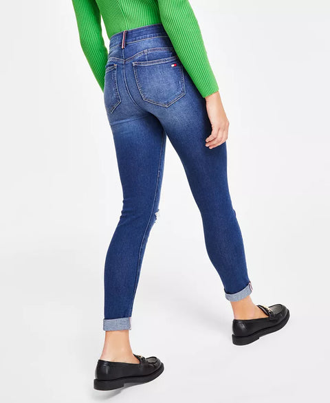 Tommy Hilfiger Women's Dark Blue Waverly Distressed Cuffed Skinny Jeans|Tommy Hilfiger In Lebanon