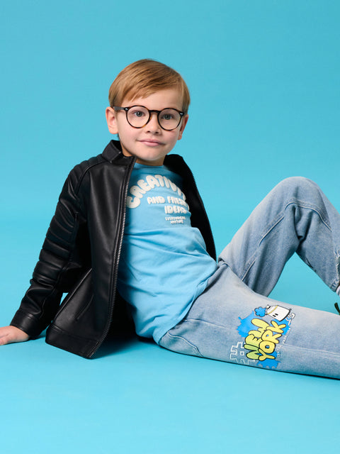 Sinsay Boy's Blue Loose Fit Jeans With A Print On The Leg | Sinsay In Lebanon