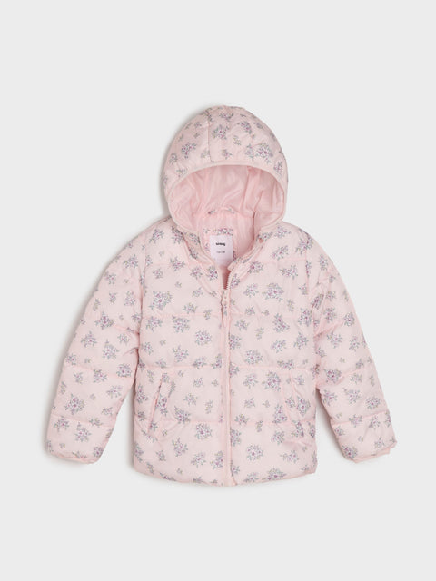 Sinsay Girl's Pink Floral Puffer Hooded Jacket|Sinsay In Lebanon