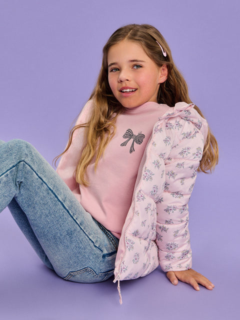 Sinsay Girl's Pink Floral Puffer Hooded Jacket|Sinsay In Lebanon