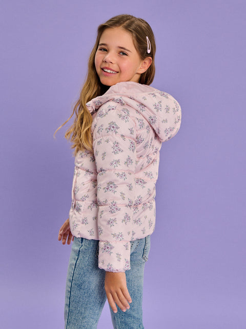 Sinsay Girl's Pink Floral Puffer Hooded Jacket|Sinsay In Lebanon