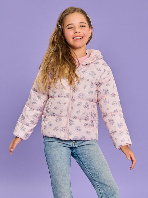 Sinsay Girl's Pink Floral Puffer Hooded Jacket|Sinsay In Lebanon