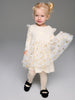 Sinsay Girl's Cream Shiny Gold Bow Printed Dress