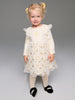 Sinsay Girl's Cream Shiny Gold Bow Printed Dress