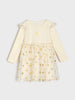 Sinsay Girl's Cream Shiny Gold Bow Printed Dress