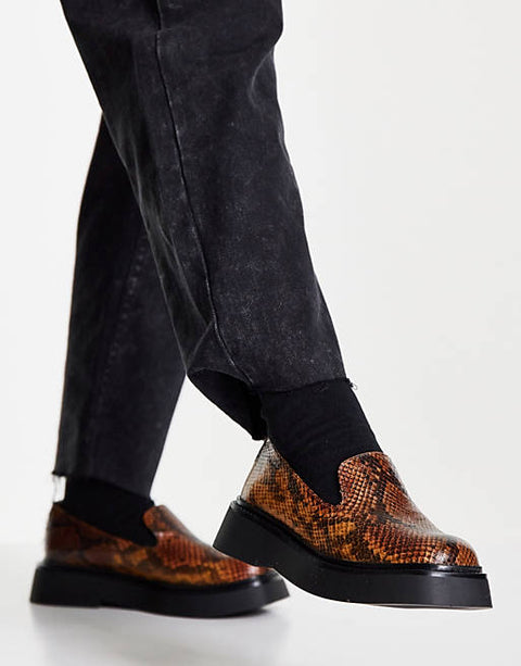 Asos Design Women's Tan Snake Loafer Shoes ANS78 shr