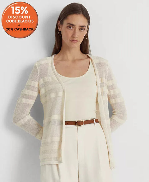 Lauren Ralph Lauren Women's Off White Striped Knit Cardigan |Lauren Ralph Lauren In Lebanon