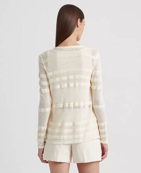Lauren Ralph Lauren Women's Off White Striped Knit Cardigan |Lauren Ralph Lauren In Lebanon