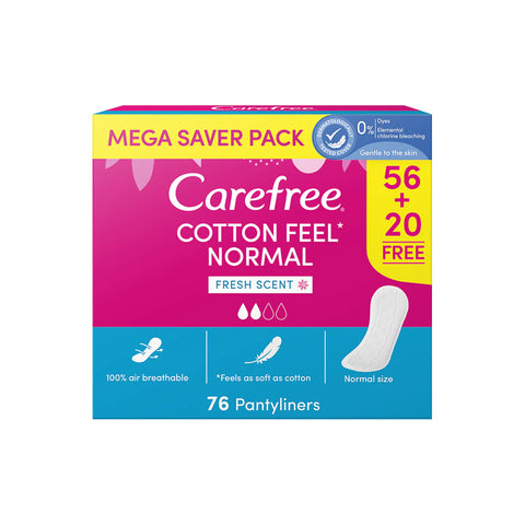 Carefree Cotton Feel Panty Liners Normal Fresh Scent 56+20 Free