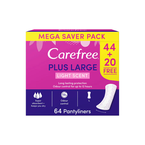 Carefree Plus Large Panty Liners Light Scent 44+20 Free