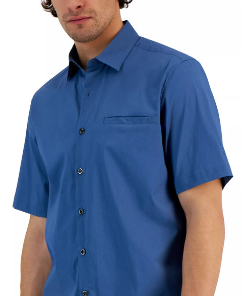 Alfani Men's Dark Blue Modern Classic-Fit Stretch Solid Button-Down Shirt | Alfani In Lebanon