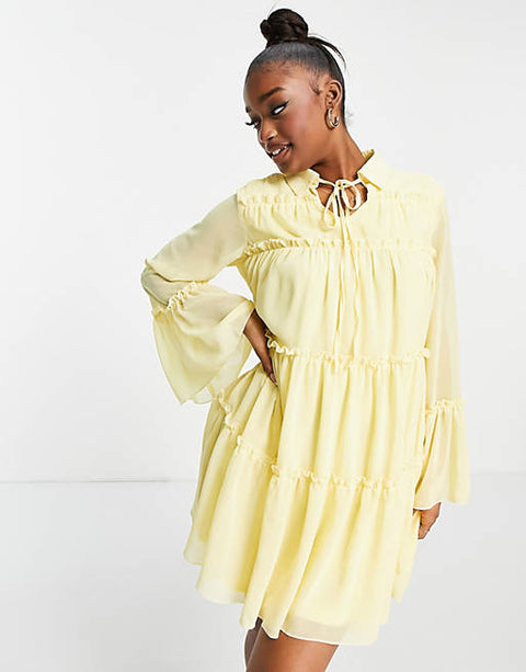 Missguided Women's Yellow Long Sleeve Dress 101294425   AMF62