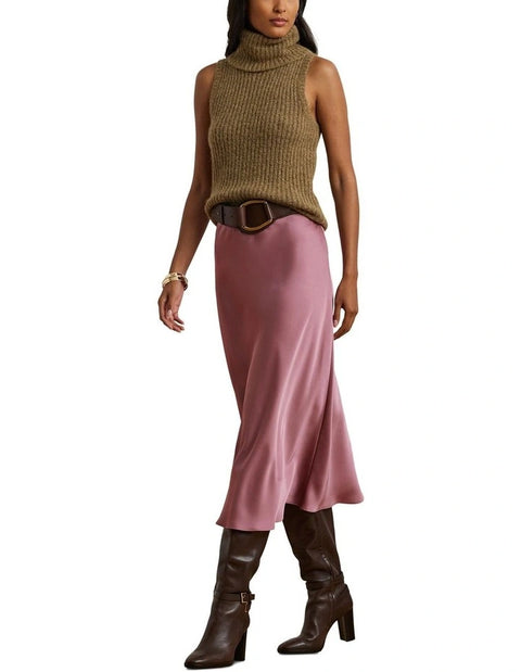 Lauren Ralph Lauren Women's Pink Satin Charmeuse Midi Skirt | Lauren Ralph Lauren In Lebanon