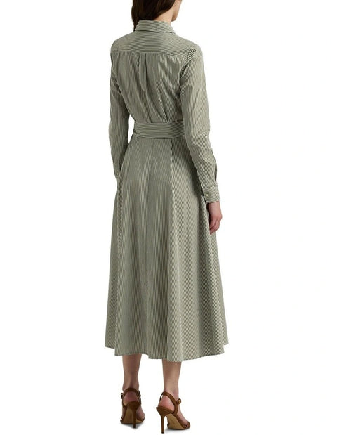 Lauren Ralph Lauren Women's Green & White Striped Surplice Broadcloth Midi Dress | Lauren Ralph Lauren In Lebanon