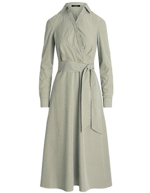 Lauren Ralph Lauren Women's Green & White Striped Surplice Broadcloth Midi Dress | Lauren Ralph Lauren In Lebanon