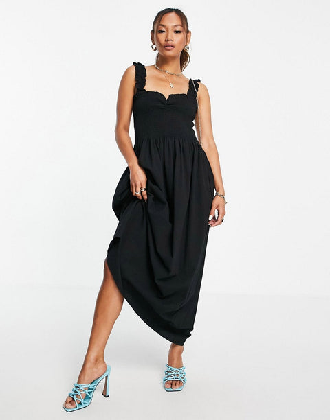 Asos Design Women's Black Envil parsley maxi dress AMF1526 shr