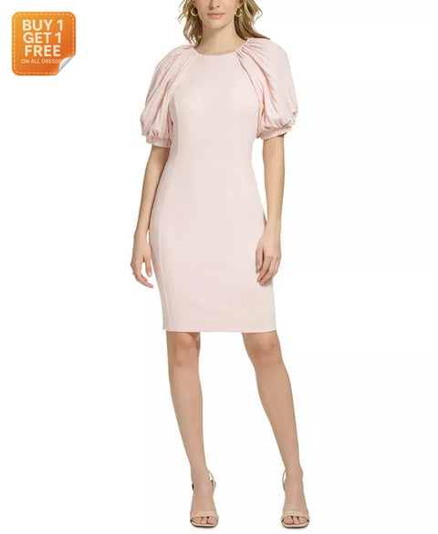 Calvin Klein Women's Pink Pleated Puff-Sleeve Sheath Dress |Calvin Klein In Lebanon
