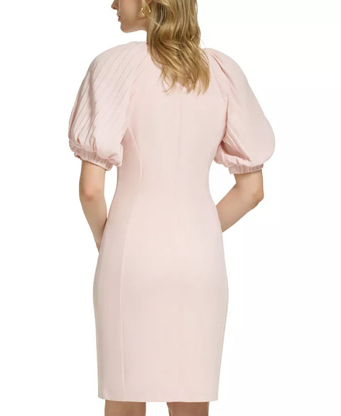 Calvin Klein Women's Pink Pleated Puff-Sleeve Sheath Dress |Calvin Klein In Lebanon