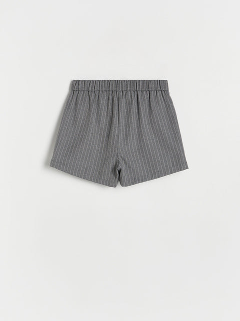 Gray striped shorts on a white background