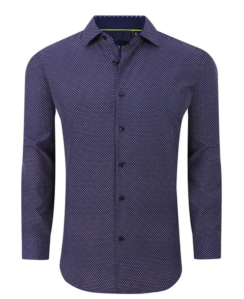 Azaro Uomo Men's Navy Geometric Four-Way Stretch Button Down Shirt | Azaro Uomo In Lebanon