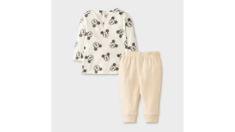 Disney  Baby Boy's Off White 3pc Disney Mickey Mouse Long Sleeve Shirt with Cozy Zip-Up Vest & Bottom Set  | Disney  in Lebanon