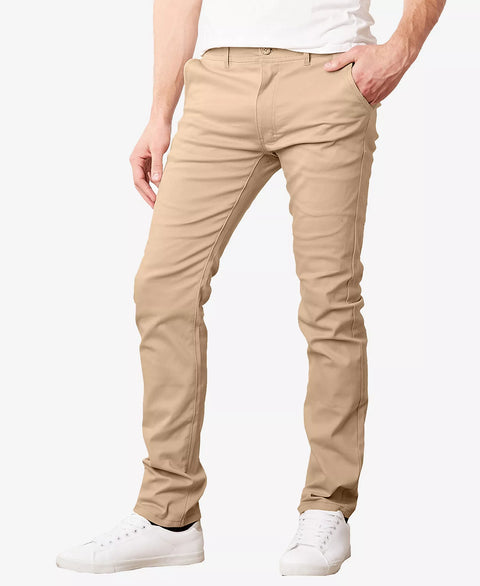 Galaxy By Harvic Men's Khaki Super Stretch Slim Fit Everyday Chino Pants | Galaxy By Harvic in Lebanon