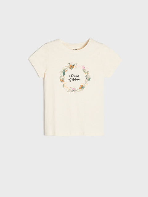 Sinsay Girl's Cream Flower Printed T-Shirts  | Sinsay in Lebanon