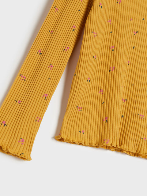 Yellow ribbed fabric with a subtle pattern on a white background