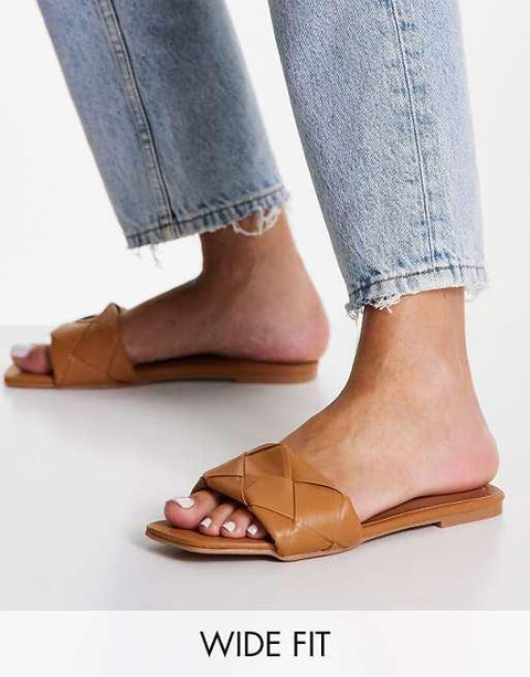 Asos Design Women's Camel Wide Fit Flat Slippers ANS881