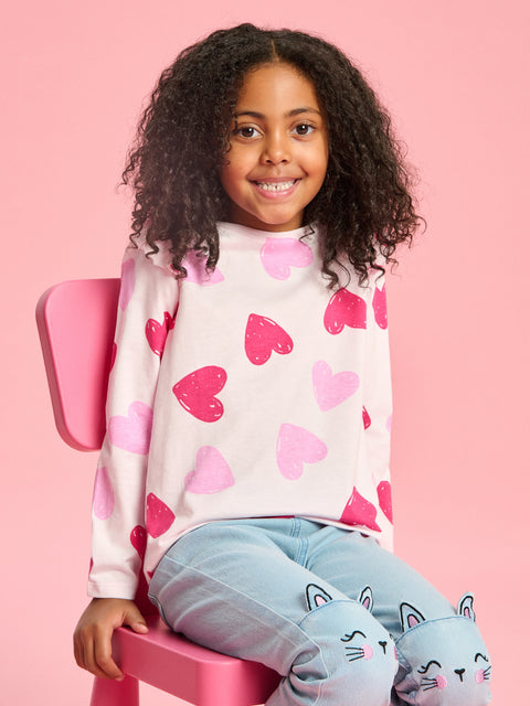 Sinsay Girl's Light Pink Long Sleeve Hearts Printed Blouse | Sinsay In Lebanon