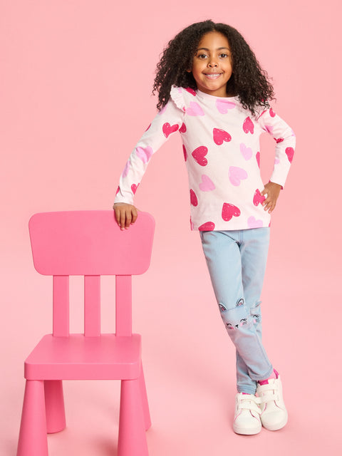 Sinsay Girl's Light Pink Long Sleeve Hearts Printed Blouse | Sinsay In Lebanon