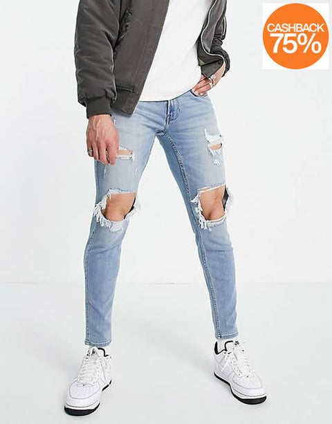 Hollister Men's Blue Ripped Jeans | Hollister In Lebanon