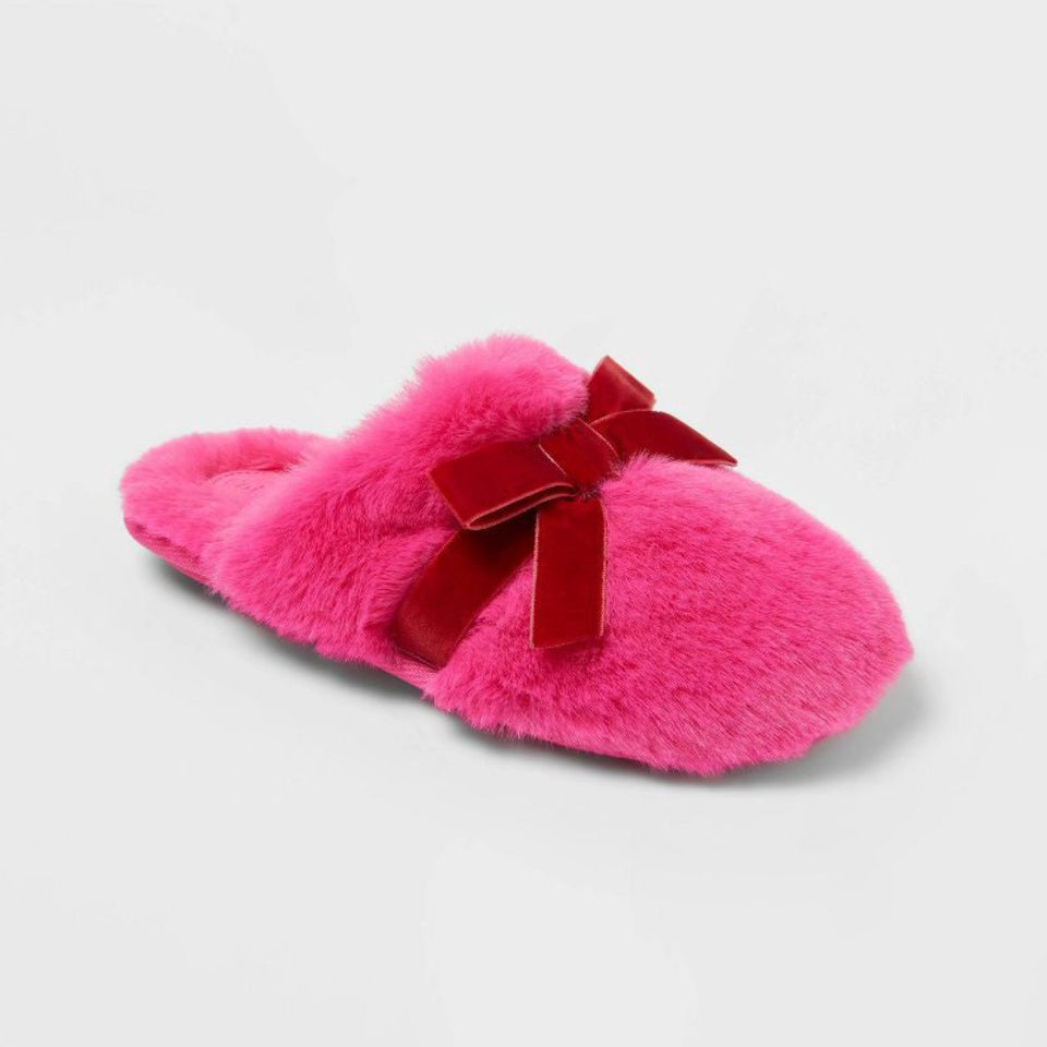 Cat & Jack Girl's Fuchsia Adler Plush Scuff Slippers