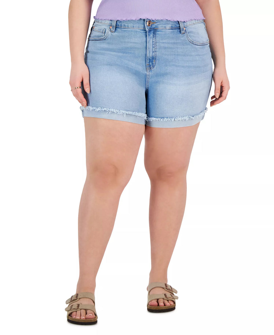 Celebrity Pink Women's Blue Trendy Plus Size Mid-Rise Cuffed Denim Shorts |Celebrity Pink In Lebanon