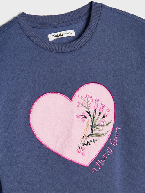 Sinsay Girl's Navy Blue Embroidered Sweatshirt | Sinsay In Lebanon