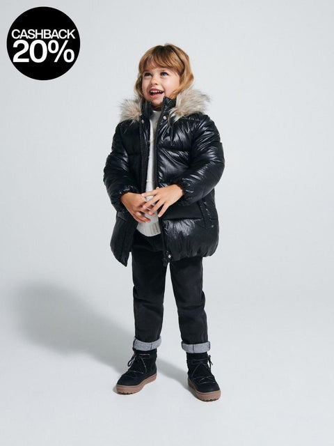 Reserved Baby Girl's Black Metallic Puffer Hooded Jacket | Reserved In Lebanon