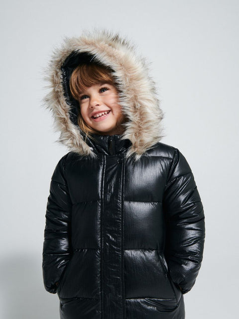 Reserved Baby Girl's Black Metallic Puffer Hooded Jacket | Reserved In Lebanon