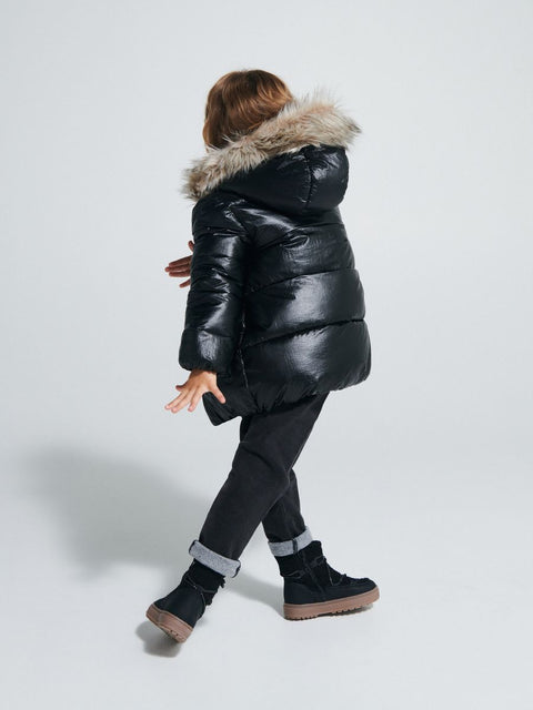 Reserved Baby Girl's Black Metallic Puffer Hooded Jacket | Reserved In Lebanon