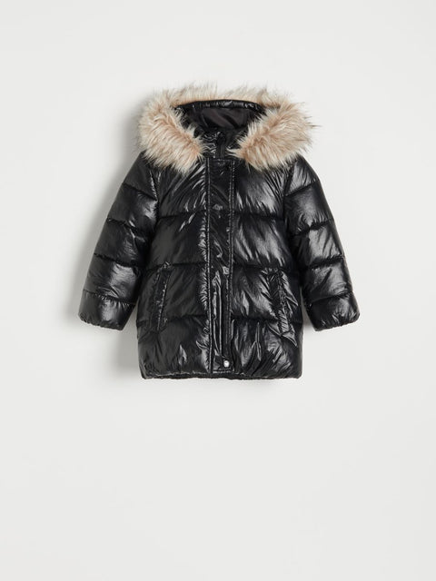 Reserved Baby Girl's Black Metallic Puffer Hooded Jacket | Reserved In Lebanon