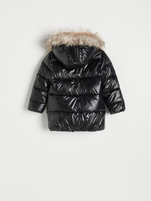 Reserved Baby Girl's Black Metallic Puffer Hooded Jacket | Reserved In Lebanon